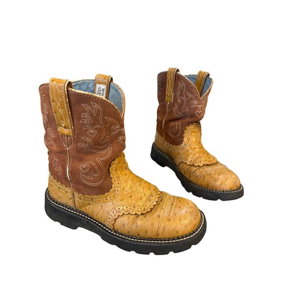 Fatbaby Ariat cowboy leather tooled boots chunky lug sole western size 9B - Picture 1 of 7